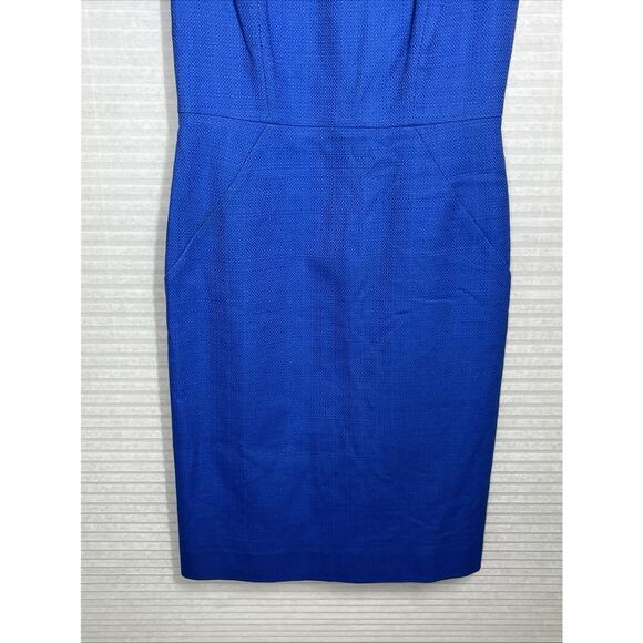 J Crew Basketweave Dress Size 2 Bright Grotto Blue Textured Pencil Career Office - Picture 4 of 8